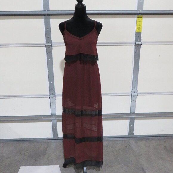 BOGO H&M Brown Black Lace rows Mini & Maxi Dress sleeveless top sheer bottom 4 - Picture 2 of 11